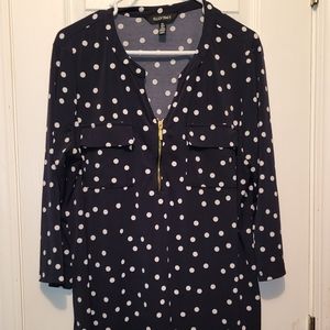 Navy and polka-dot blouse